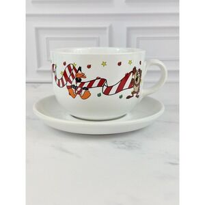 VTG 1998 Warner Bros Looney Tunes Jumbo Mug and Saucer Holiday Christmas ~ Mint!